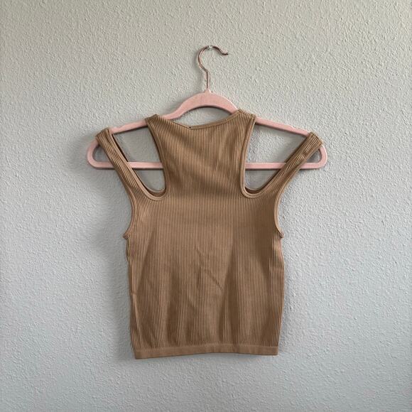 Zara Tan Camel Cutout Crop Tank Top Sleeveless Ribbed Women's Size XS - Small - Picture 5 of 10
